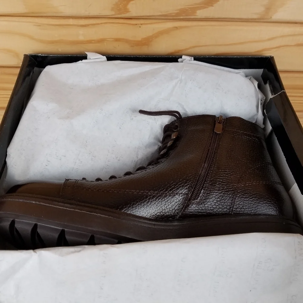 Men's 100% Genuine Leather Brown Ankle Boots by Paul Branco Side Zip Lace-up 11M